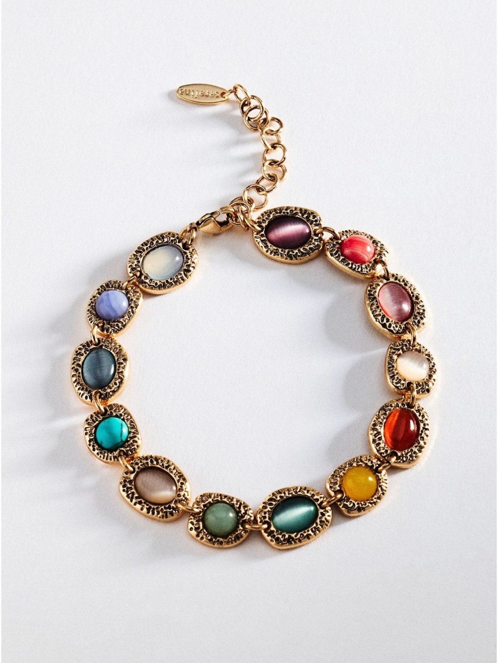NWT Anthropologie Statement Stone Bracelet Multi Jewelry Gold Brass